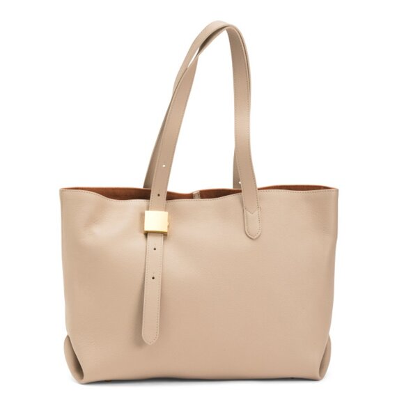 VIOLA CASTELLANI Beige Leather Tote With Adjustable Buckle Straps